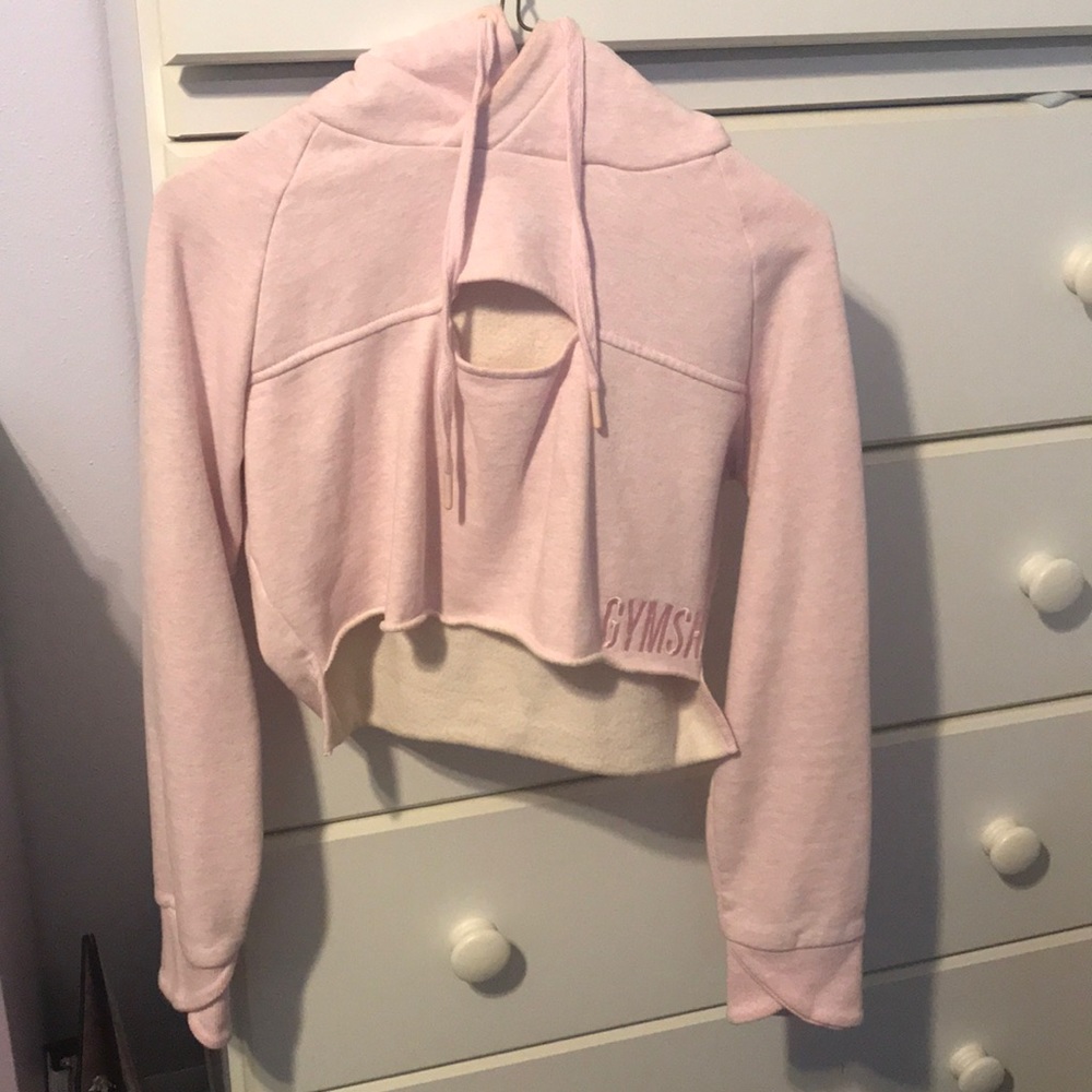 Gymshark Pink Raw Edge Cropped Hoodie